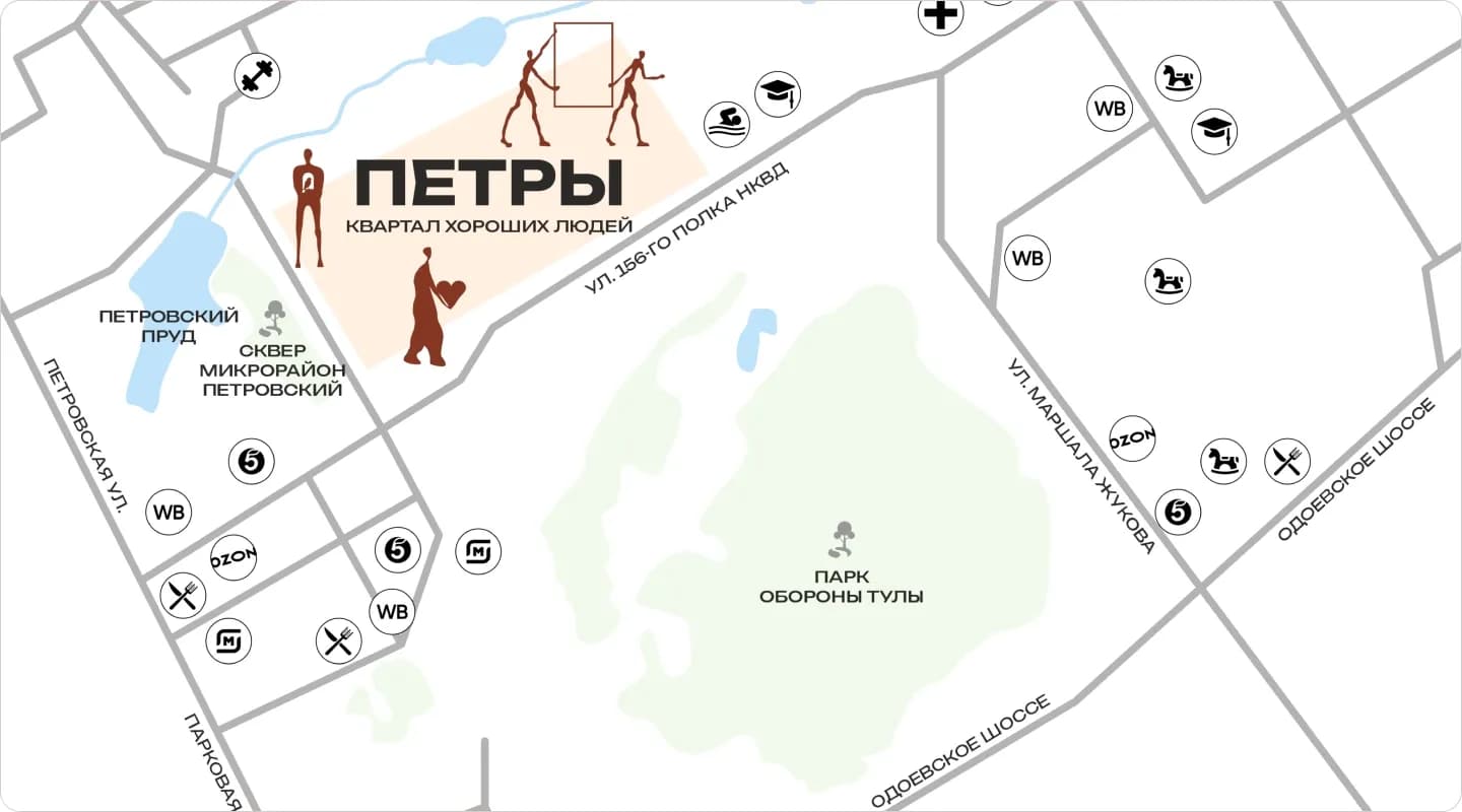 Карта инфраструктуры вокруг ЖК «Петры»
